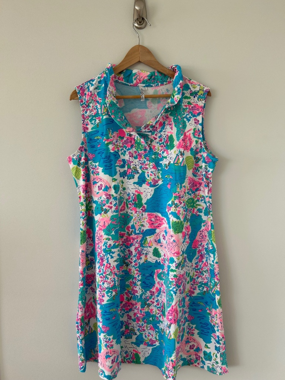 NWOT Lulu-B Ruffled V-Neck Dress Beach Print Sz XL
